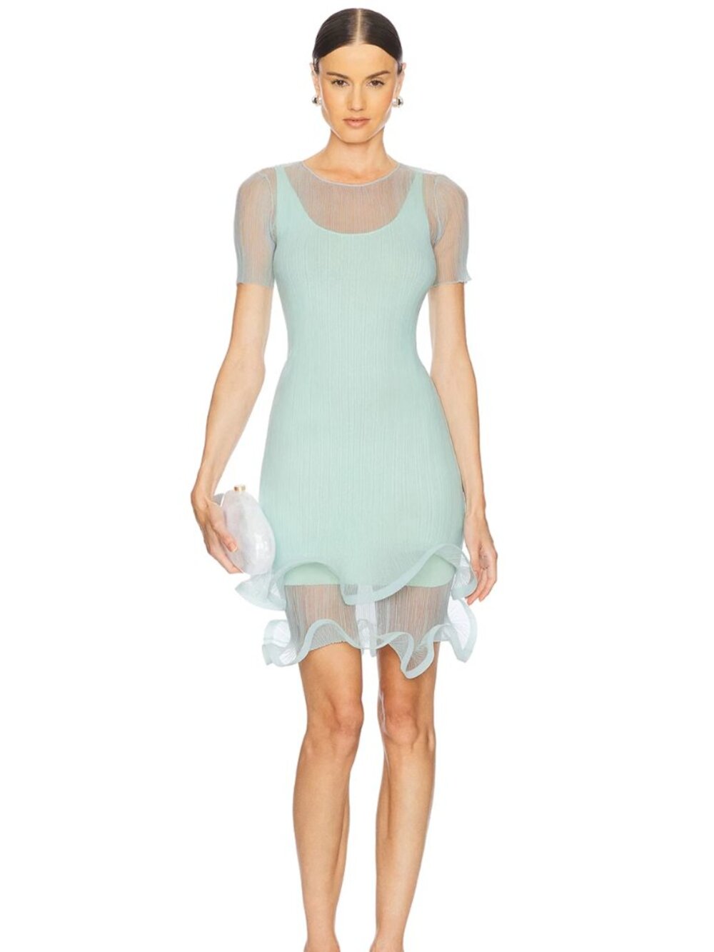 SIMKHAI Jett Sheer Dress in Seafoam